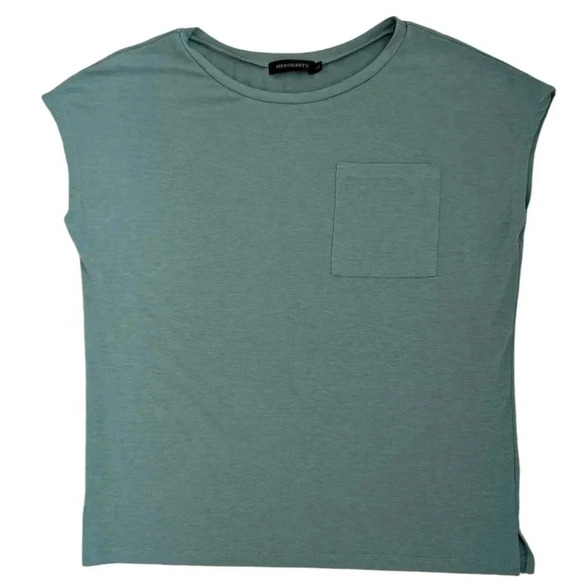 MEROKEETY Women's Green Casual Cap Sleeve T Shirts Basic Summer Tops SZ L - Picture 1 of 5